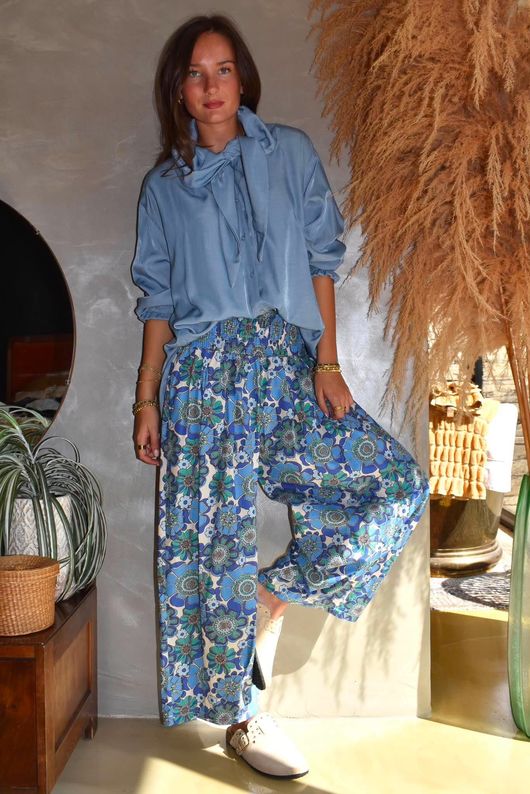 Annie 1972 Shirring Pleat Barrel Pant Mr Blue Skies